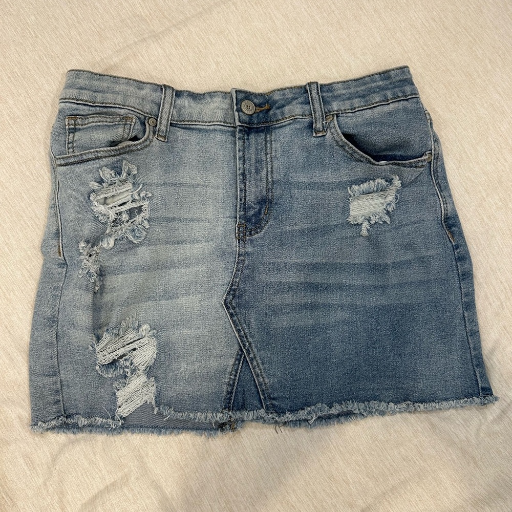 Altar'd State Blue Distressed Mini Skirt